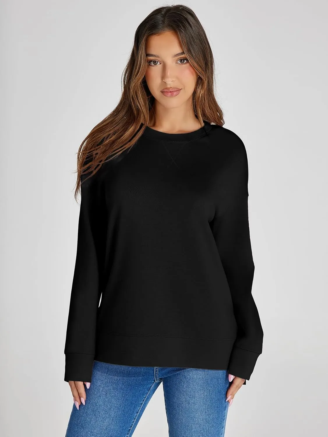 Simplee Womens Sweatshirt Long Sleeve Crewneck Striped Sweatshirt for Women 2024 Trendy Fall Tops Pullover Sweatshirts
