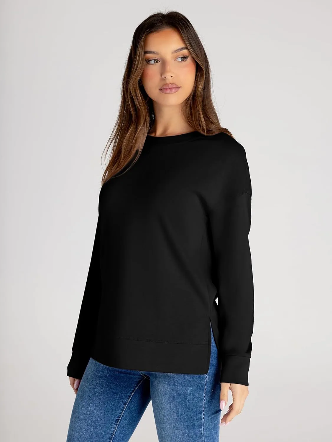 Simplee Womens Sweatshirt Long Sleeve Crewneck Striped Sweatshirt for Women 2024 Trendy Fall Tops Pullover Sweatshirts