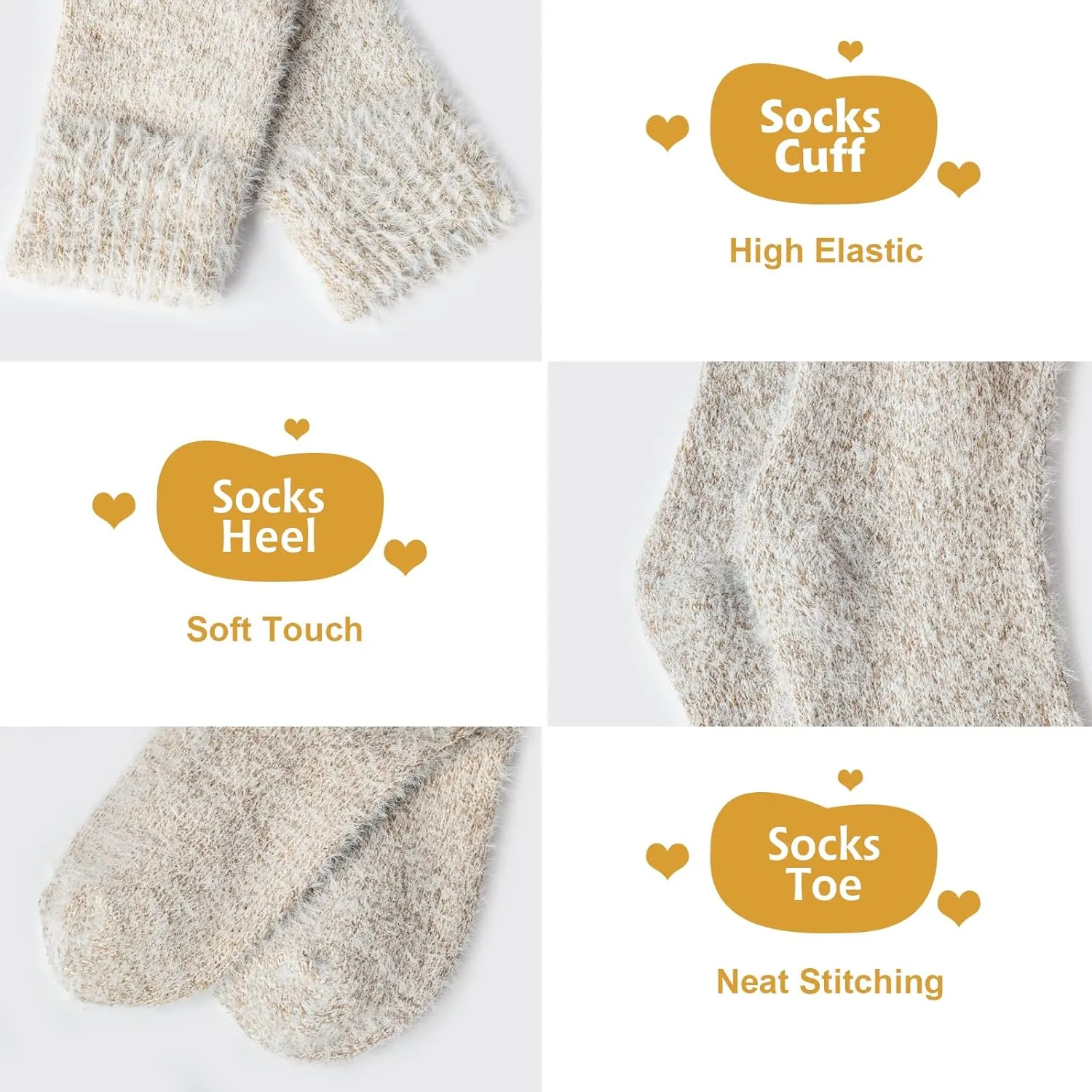 SISOSOCK 5 Pairs Fuzzy Cozy Warm Socks for Women Winter Wool Thick Casual Home Sleeping Soft Comfy Socks Gifts for Women