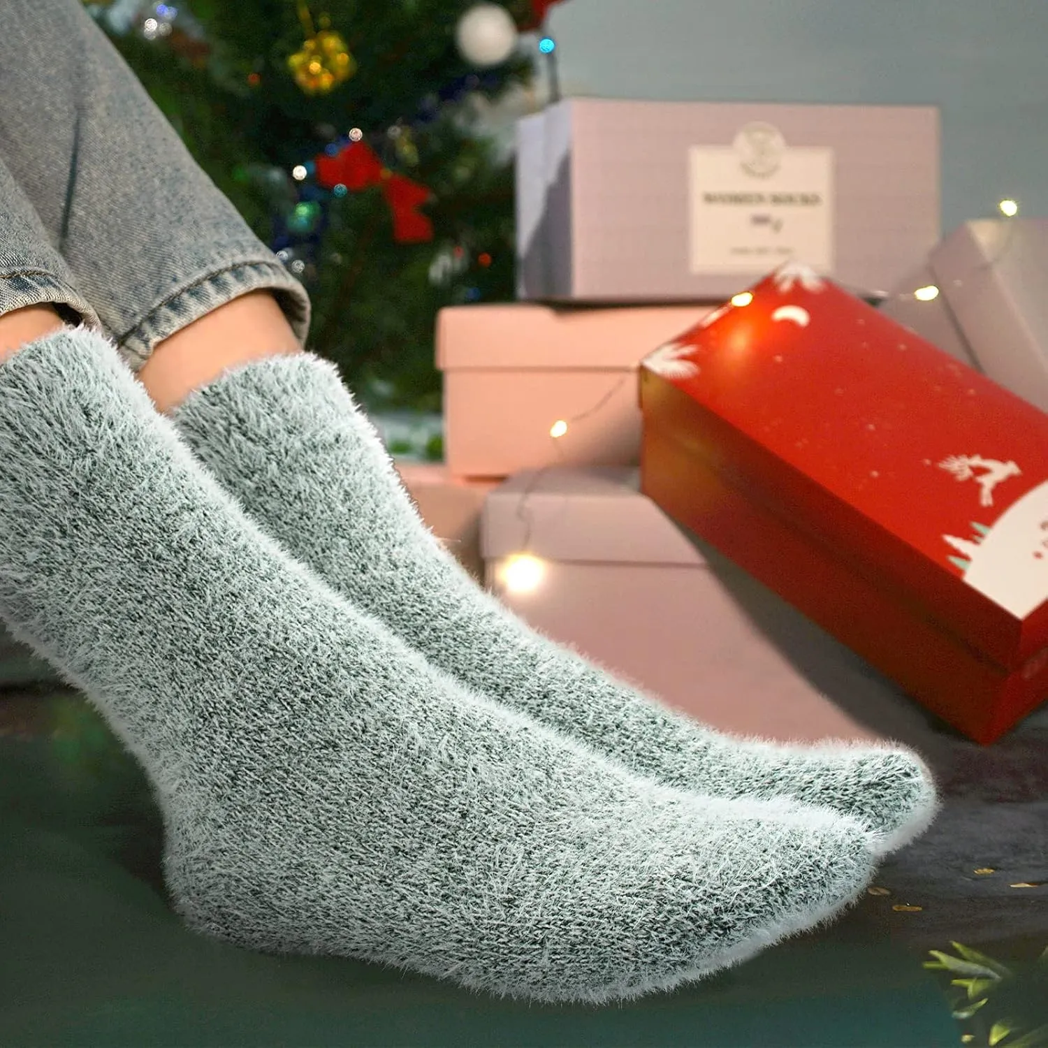 SISOSOCK 5 Pairs Fuzzy Cozy Warm Socks for Women Winter Wool Thick Casual Home Sleeping Soft Comfy Socks Gifts for Women