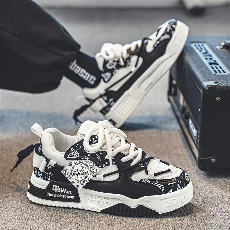 Skate Shoes - Trendy & Comfy Low-Top Sneakers with Artistic Floral Design, Durable PU Upper & PVC Sole, Perfect for Casual Outdoor Wear & Vacation, All-Season Footwear