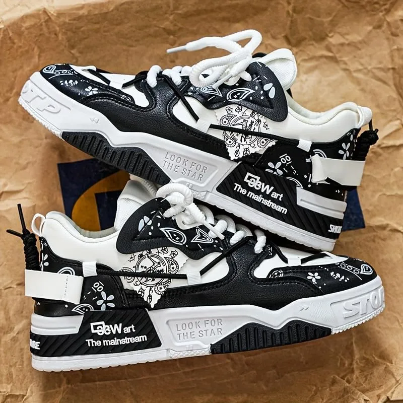 Skate Shoes - Trendy & Comfy Low-Top Sneakers with Artistic Floral Design, Durable PU Upper & PVC Sole, Perfect for Casual Outdoor Wear & Vacation, All-Season Footwear