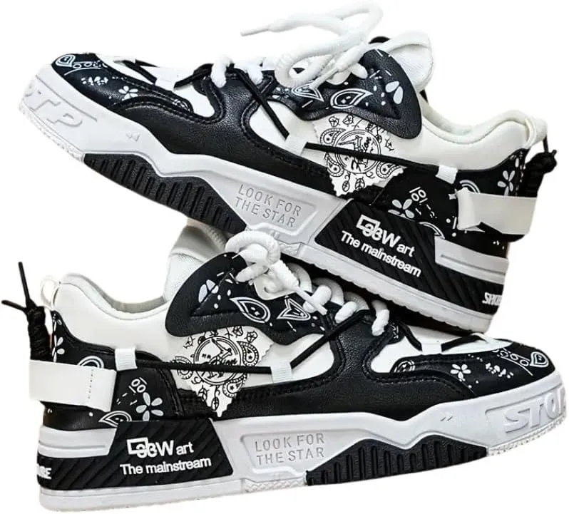 Skate Shoes - Trendy & Comfy Low-Top Sneakers with Artistic Floral Design, Durable PU Upper & PVC Sole, Perfect for Casual Outdoor Wear & Vacation, All-Season Footwear