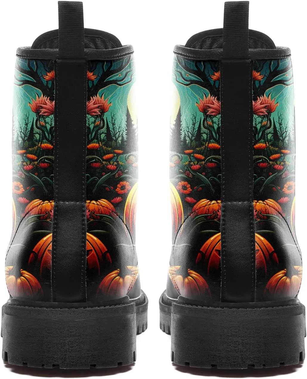 Skull Boots For Men Fashion Lace-Up Combat Boots For Women Punk Rock leather Ankle Booties Witchy Goth Shoes