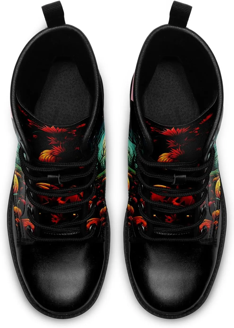Skull Boots For Men Fashion Lace-Up Combat Boots For Women Punk Rock leather Ankle Booties Witchy Goth Shoes
