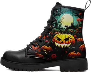 Skull Boots For Men Fashion Lace-Up Combat Boots For Women Punk Rock leather Ankle Booties Witchy Goth Shoes