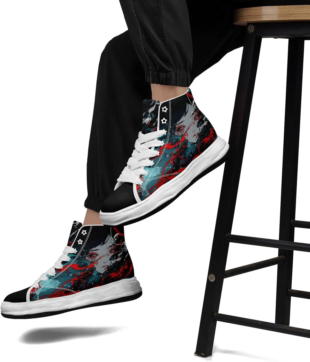 Skull High-Top Canvas Sneakers for Men Women Casual Comfortable Skateboarding Shoes, Gothic Design,Non-Slip Tennis Sneaker