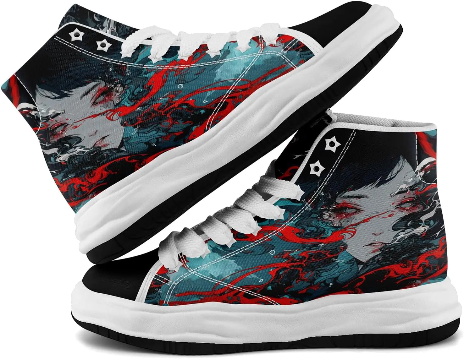 Skull High-Top Canvas Sneakers for Men Women Casual Comfortable Skateboarding Shoes, Gothic Design,Non-Slip Tennis Sneaker