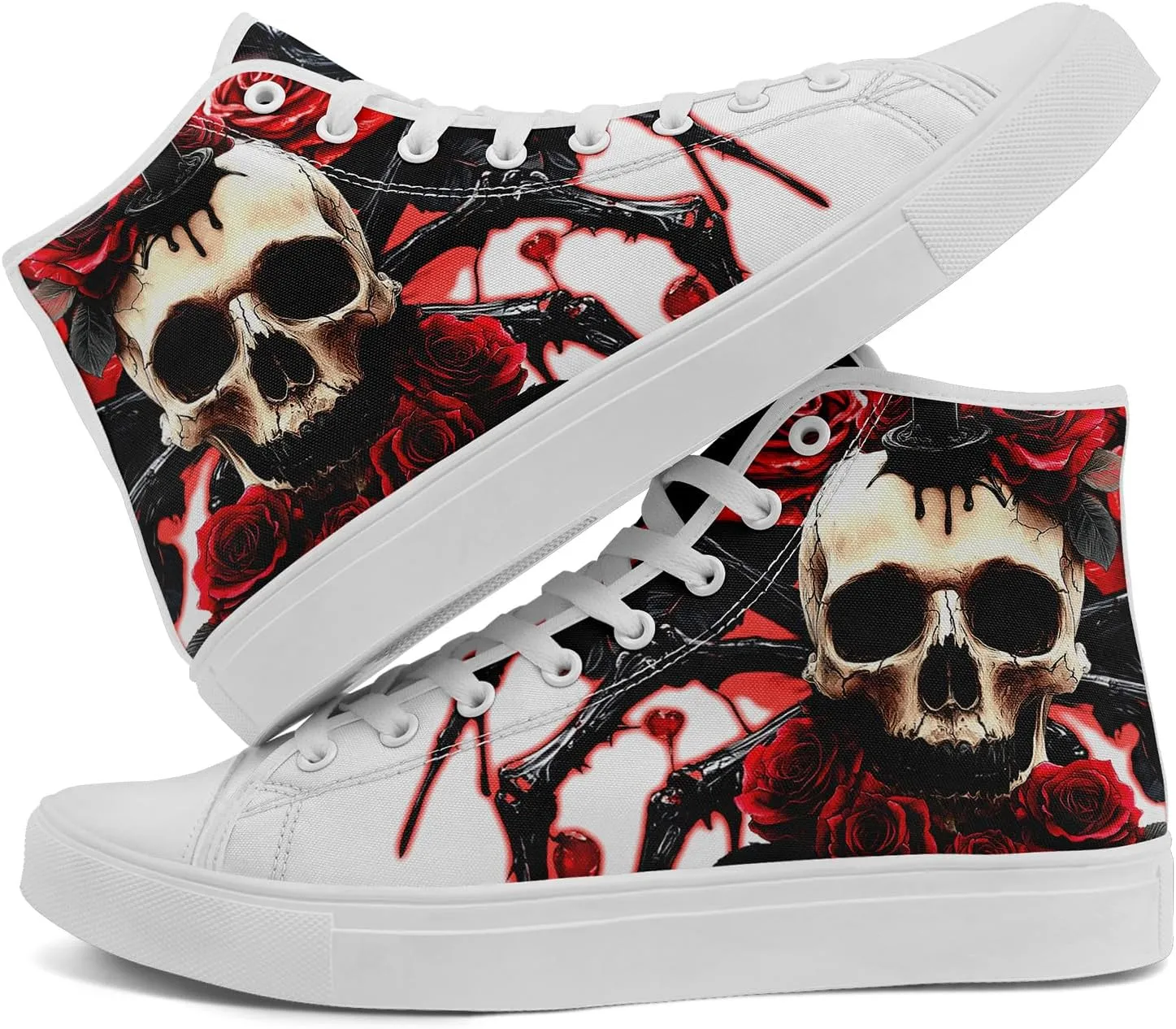 Skull Shoes for Women Men High Top Canvas Sneaker Punk Rock Joker Print Shoes Student Casual Walking Streetwear
