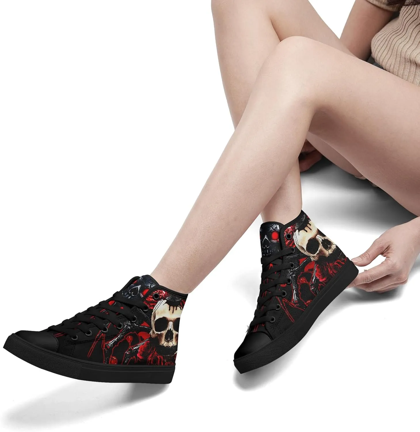 Skull Shoes for Women Men High Top Canvas Sneaker Punk Rock Joker Print Shoes Student Casual Walking Streetwear