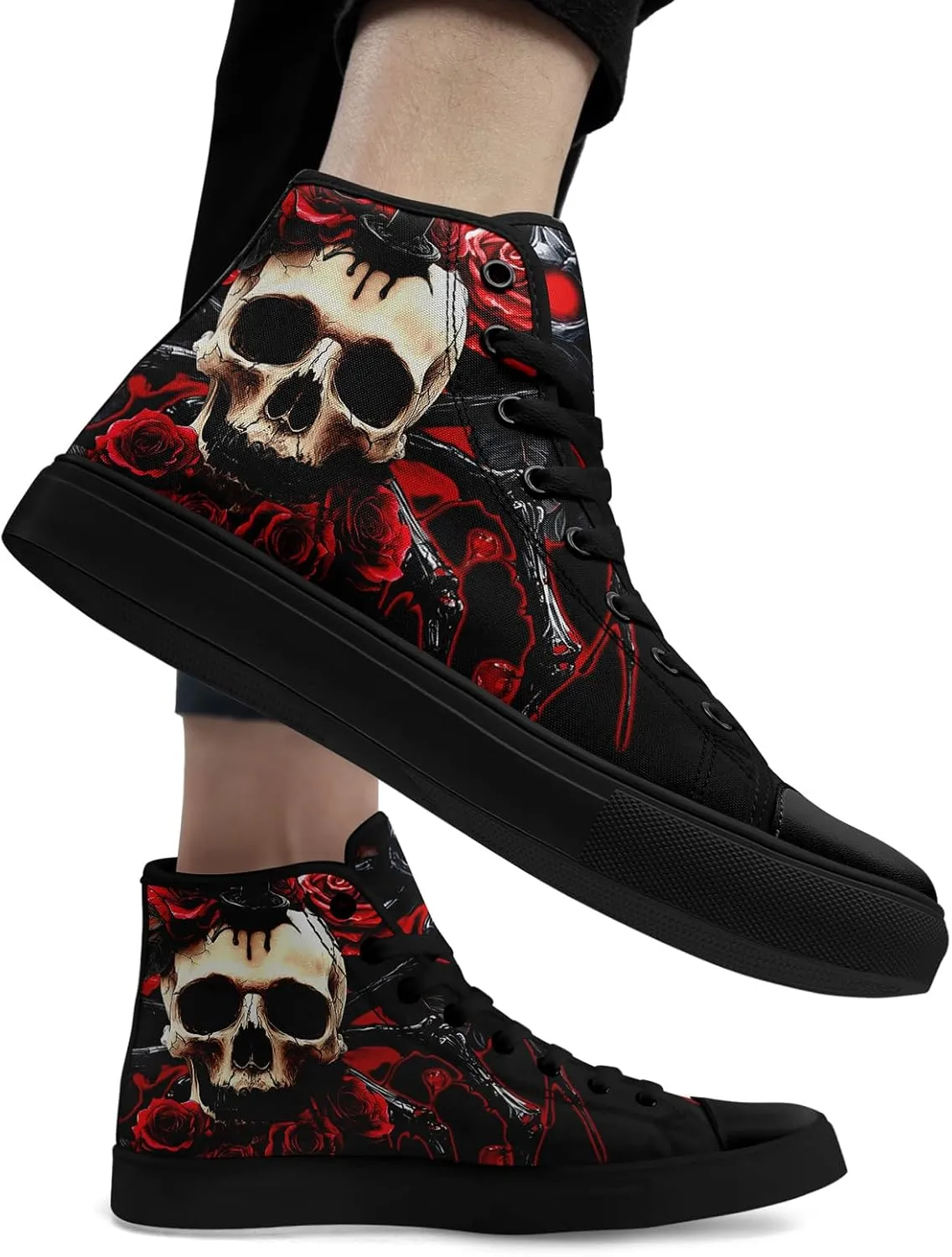 Skull Shoes for Women Men High Top Canvas Sneaker Punk Rock Joker Print Shoes Student Casual Walking Streetwear