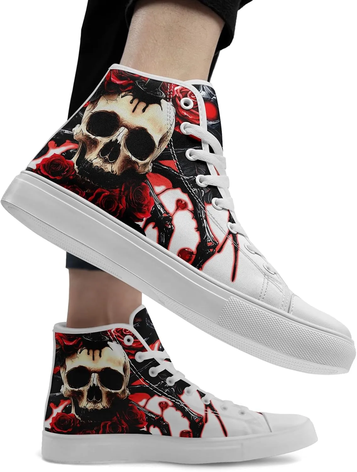 Skull Shoes for Women Men High Top Canvas Sneaker Punk Rock Joker Print Shoes Student Casual Walking Streetwear