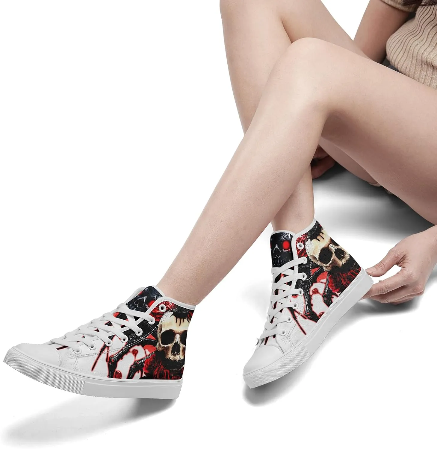 Skull Shoes for Women Men High Top Canvas Sneaker Punk Rock Joker Print Shoes Student Casual Walking Streetwear