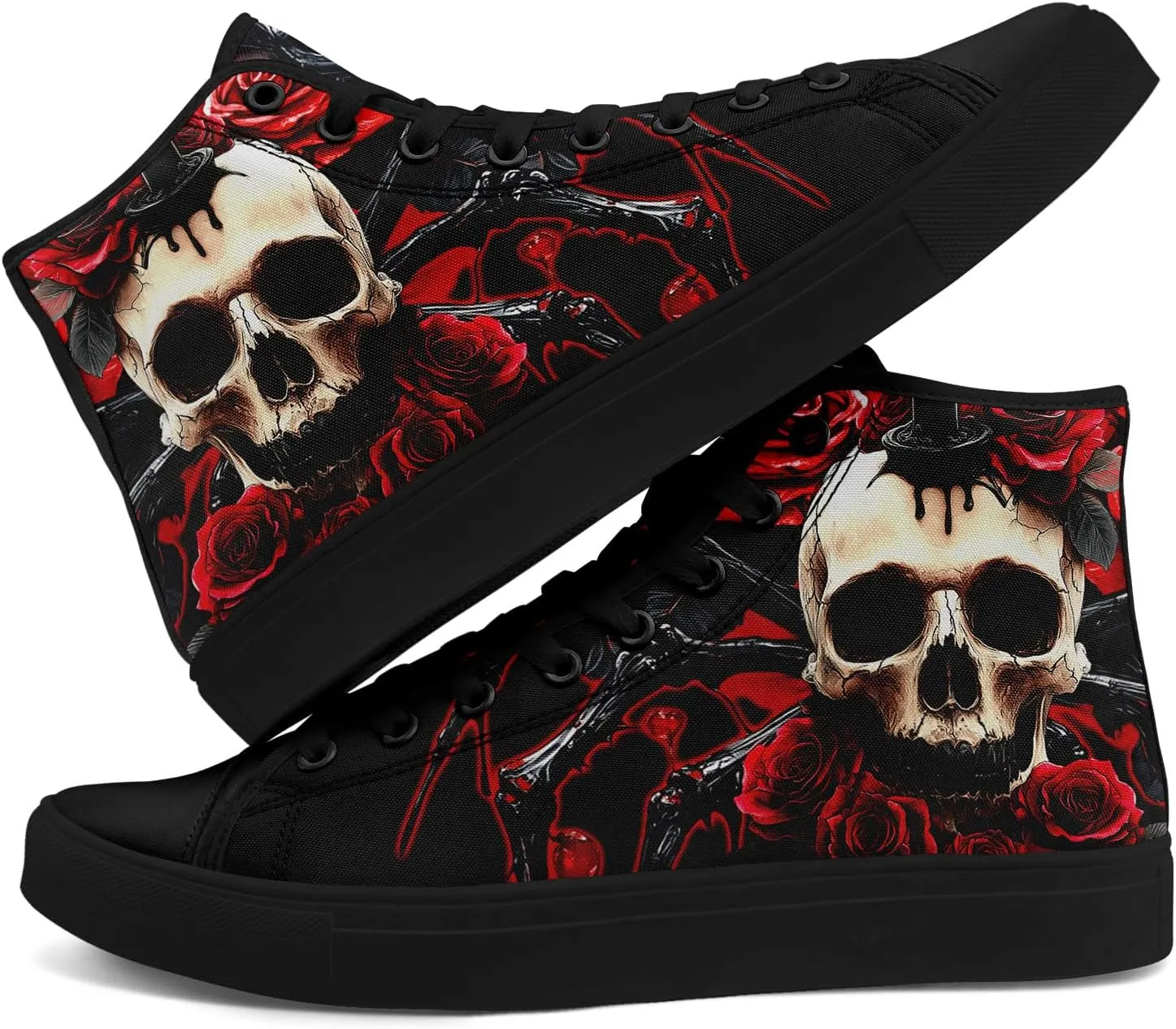 Skull Shoes for Women Men High Top Canvas Sneaker Punk Rock Joker Print Shoes Student Casual Walking Streetwear