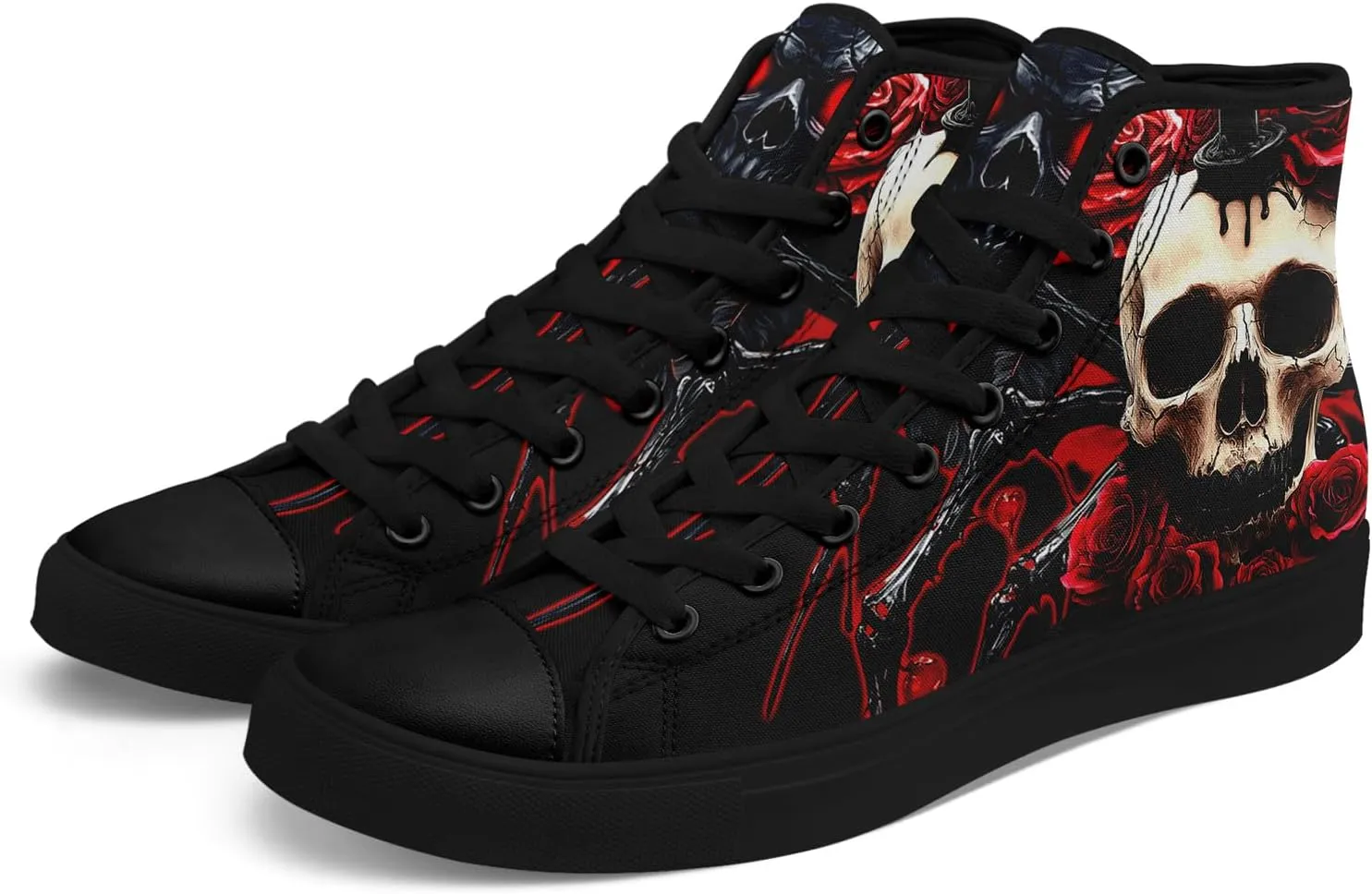 Skull Shoes for Women Men High Top Canvas Sneaker Punk Rock Joker Print Shoes Student Casual Walking Streetwear