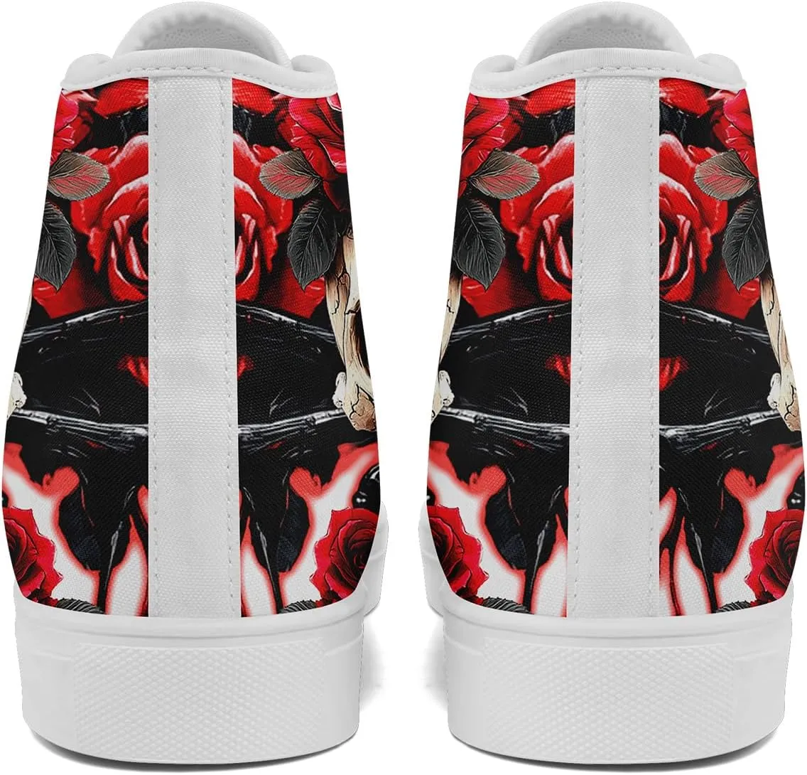 Skull Shoes for Women Men High Top Canvas Sneaker Punk Rock Joker Print Shoes Student Casual Walking Streetwear