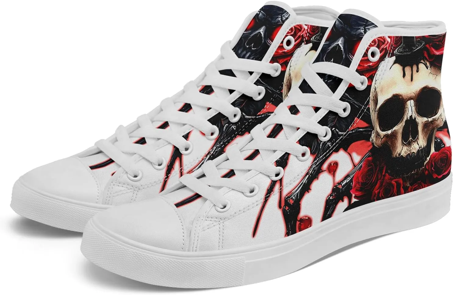 Skull Shoes for Women Men High Top Canvas Sneaker Punk Rock Joker Print Shoes Student Casual Walking Streetwear