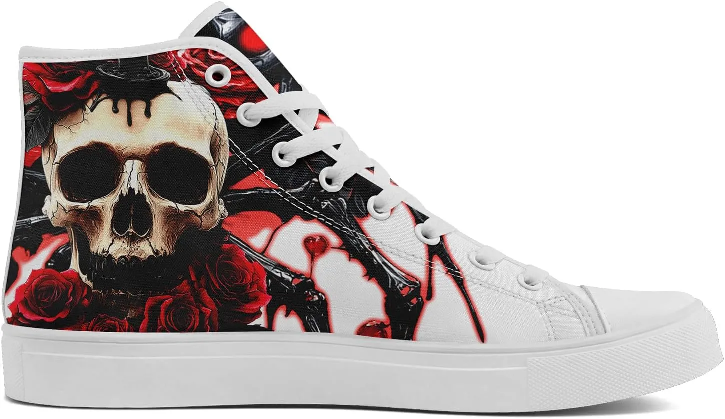 Skull Shoes for Women Men High Top Canvas Sneaker Punk Rock Joker Print Shoes Student Casual Walking Streetwear