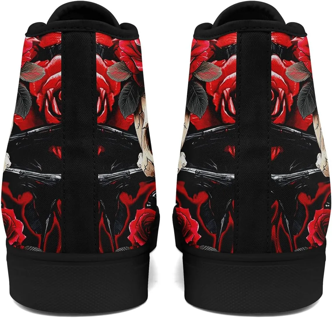 Skull Shoes for Women Men High Top Canvas Sneaker Punk Rock Joker Print Shoes Student Casual Walking Streetwear
