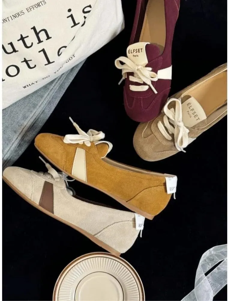 Sneakerina Cute Ballet Sneakers Women Girls Kawaii Y2K Retro Round Toes Breathable Dress Shoes Non-Slip Chunky Sole Leather Platform Sneakers Preppy Back to School Gifts Daughter Granddaughter