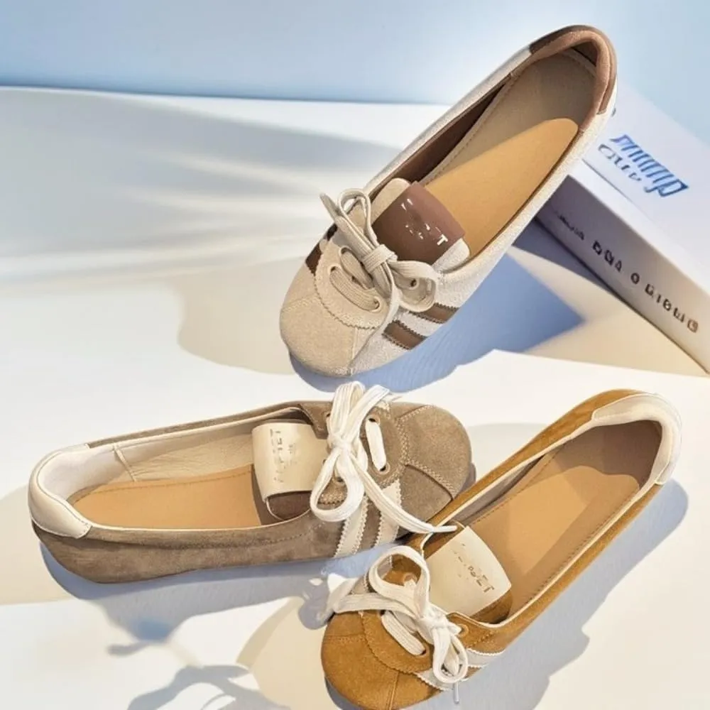 Sneakerina Cute Ballet Sneakers Women Girls Kawaii Y2K Retro Round Toes Breathable Dress Shoes Non-Slip Chunky Sole Leather Platform Sneakers Preppy Back to School Gifts Daughter Granddaughter