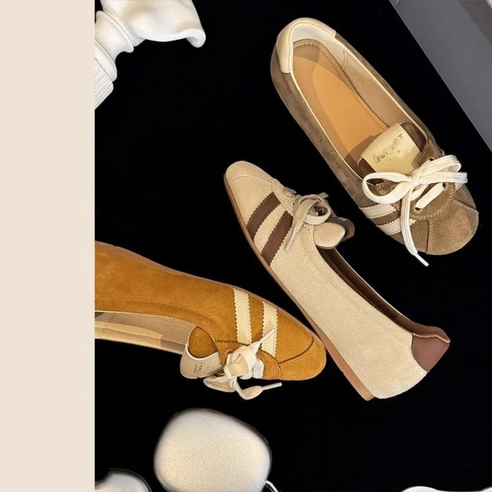 Sneakerina Cute Ballet Sneakers Women Girls Kawaii Y2K Retro Round Toes Breathable Dress Shoes Non-Slip Chunky Sole Leather Platform Sneakers Preppy Back to School Gifts Daughter Granddaughter