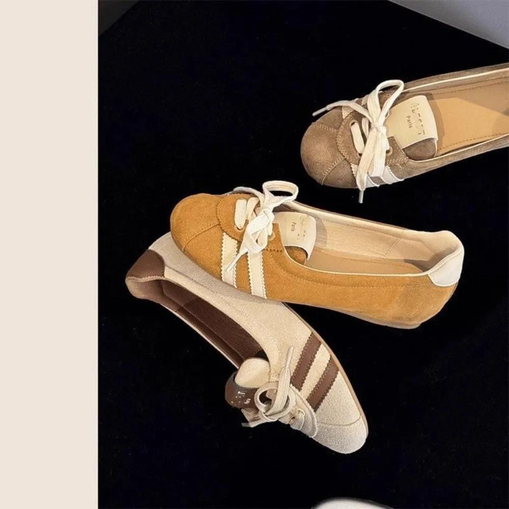 Sneakerina Cute Ballet Sneakers Women Girls Kawaii Y2K Retro Round Toes Breathable Dress Shoes Non-Slip Chunky Sole Leather Platform Sneakers Preppy Back to School Gifts Daughter Granddaughter
