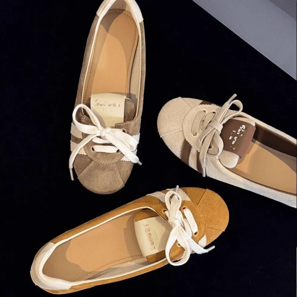 Sneakerina Cute Ballet Sneakers Women Girls Kawaii Y2K Retro Round Toes Breathable Dress Shoes Non-Slip Chunky Sole Leather Platform Sneakers Preppy Back to School Gifts Daughter Granddaughter