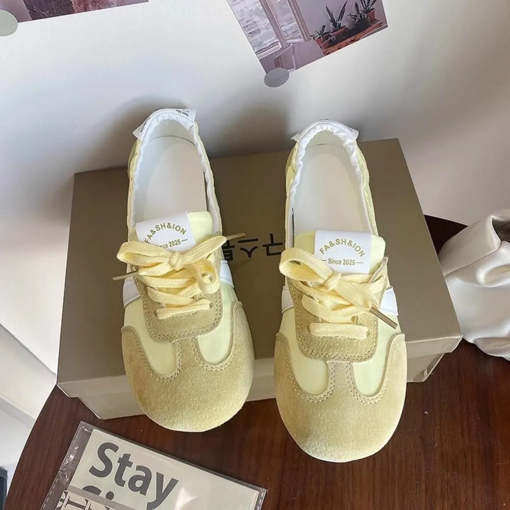 Sneakerina Satin Ballet Sneakers for Women Cute Ballerina Sneakers Flat Kawaii Y2K Retro Lightweight Round Toes Non-Slip Lace-Up Slip on Comfort Dress Shoes Preppy Back To School Gifts for Girls Teens