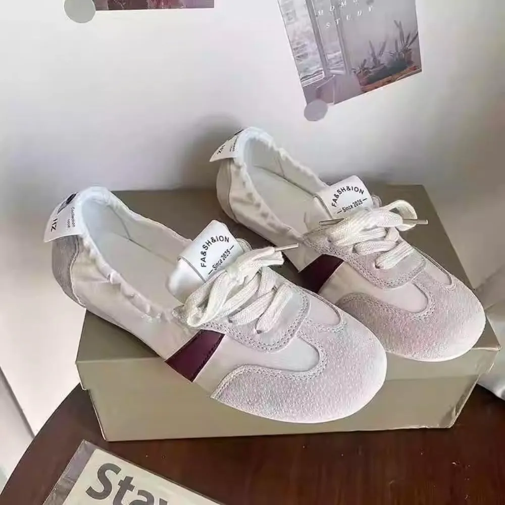 Sneakerina Satin Ballet Sneakers for Women Cute Ballerina Sneakers Flat Kawaii Y2K Retro Lightweight Round Toes Non-Slip Lace-Up Slip on Comfort Dress Shoes Preppy Back To School Gifts for Girls Teens
