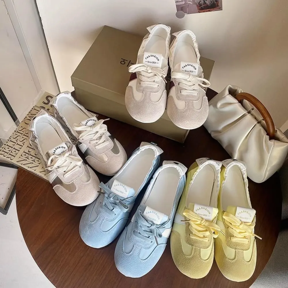 Sneakerina Satin Ballet Sneakers for Women Cute Ballerina Sneakers Flat Kawaii Y2K Retro Lightweight Round Toes Non-Slip Lace-Up Slip on Comfort Dress Shoes Preppy Back To School Gifts for Girls Teens