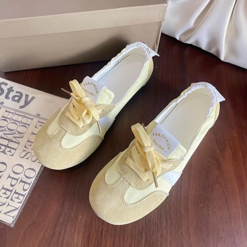Sneakerina Satin Ballet Sneakers for Women Cute Ballerina Sneakers Flat Kawaii Y2K Retro Lightweight Round Toes Non-Slip Lace-Up Slip on Comfort Dress Shoes Preppy Back To School Gifts for Girls Teens