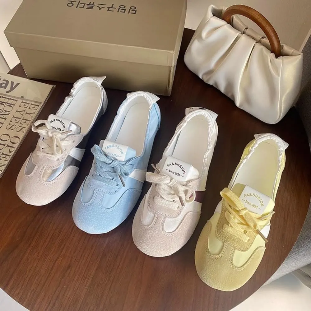 Sneakerina Satin Ballet Sneakers for Women Cute Ballerina Sneakers Flat Kawaii Y2K Retro Lightweight Round Toes Non-Slip Lace-Up Slip on Comfort Dress Shoes Preppy Back To School Gifts for Girls Teens