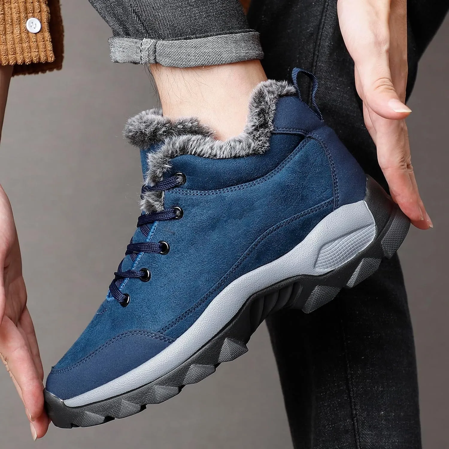 SNEKARMIN Men Snow Boots Outdoor Shoes For Male Thick Sole Sneakers for Men Winter Shoes Botines Tenis Keep Warm Fluff Mens Ankle Boots