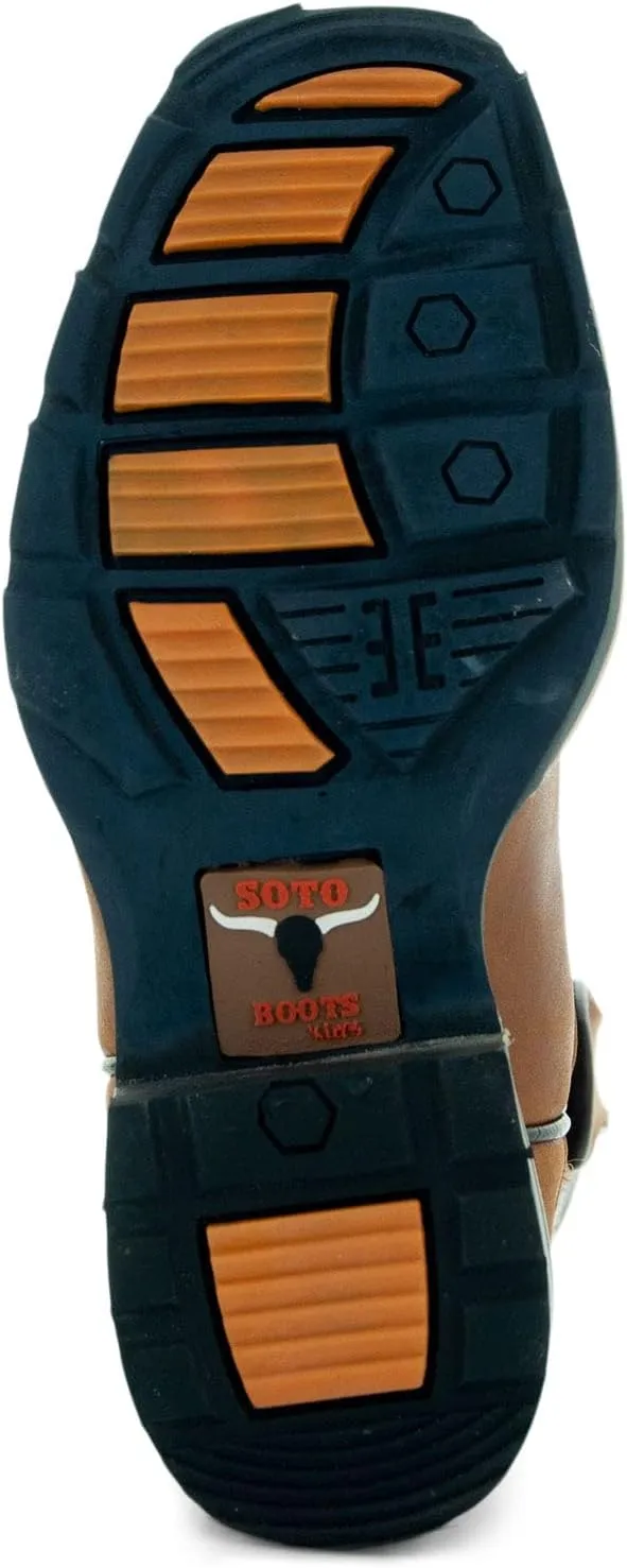 Soto Boots Kid's Square Toe Boots, Geniune Leather Kid's Cowboy Boots, Toddler Western Boots, K4003 (, Miel)