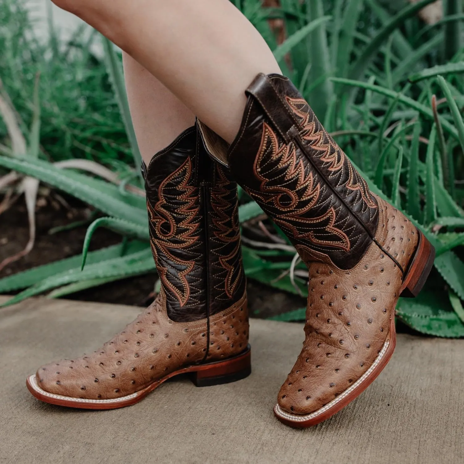 Soto Boots Women's Ostrich Print Cowgirl Boots, Exotic Print Women's Cowgirl Boots, Genuine Leather Handcrafted Cowboy Boots For Women M8002