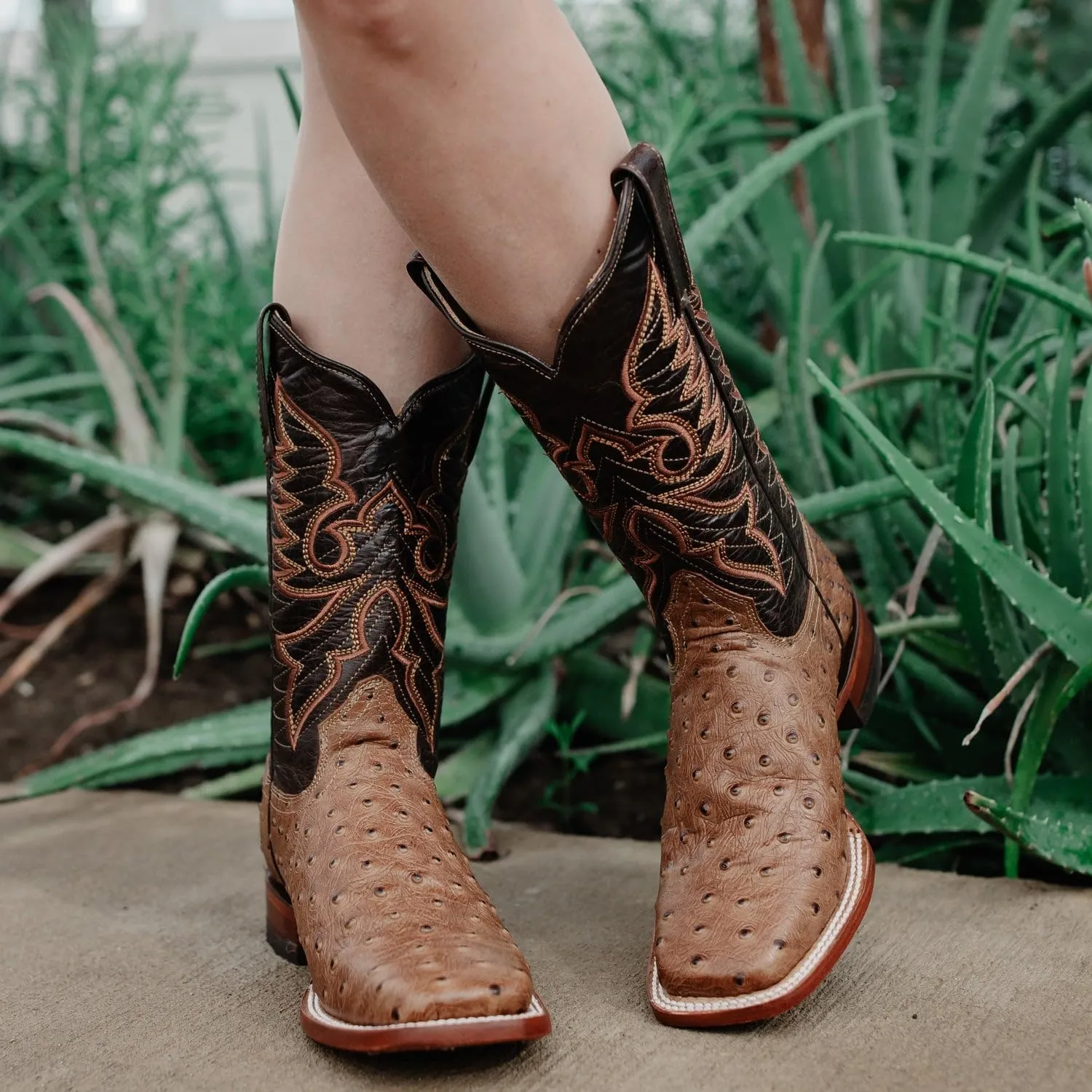 Soto Boots Women's Ostrich Print Cowgirl Boots, Exotic Print Women's Cowgirl Boots, Genuine Leather Handcrafted Cowboy Boots For Women M8002