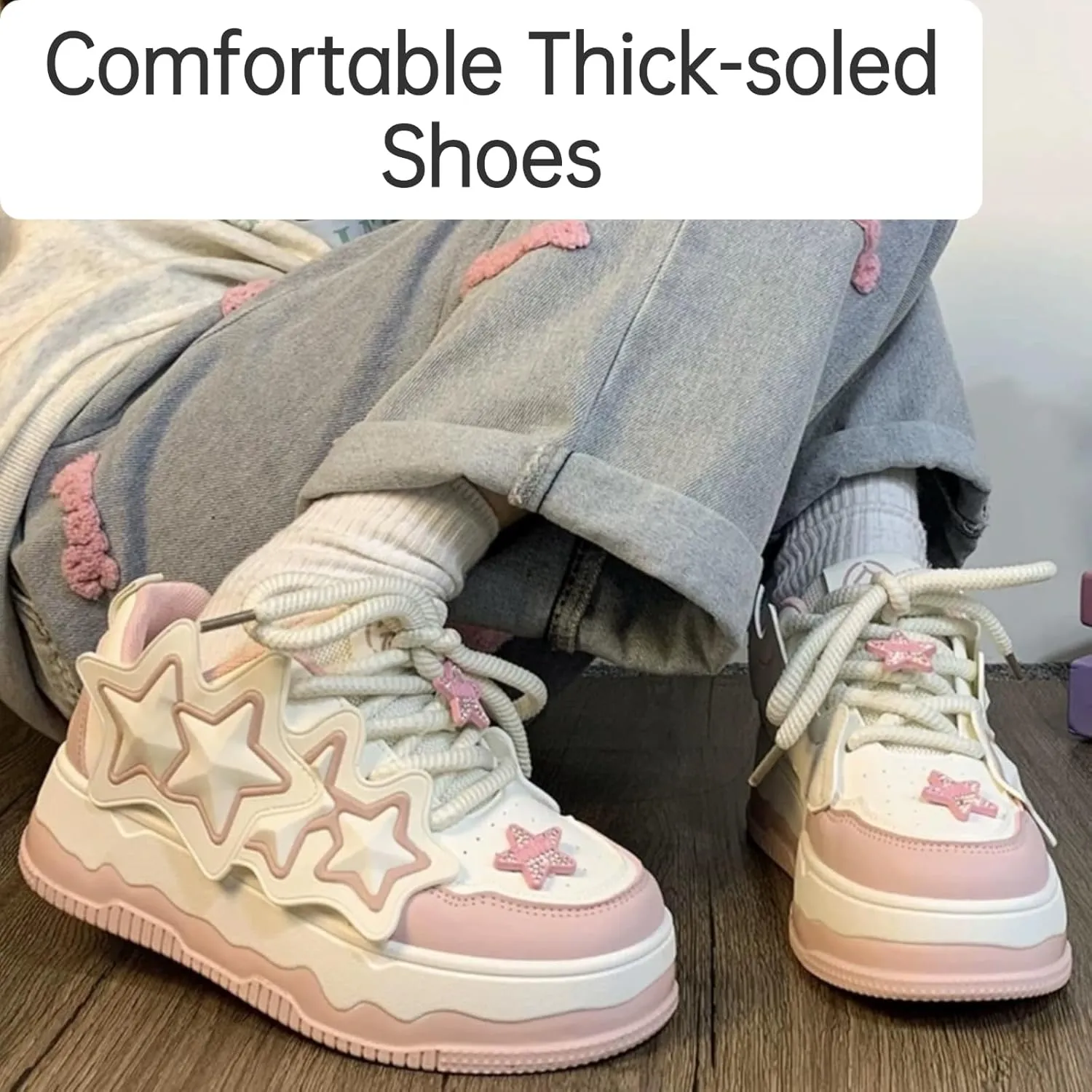 Stars Fashion Sneakers Y2k Casual Walking Shoes Women's Cute Platform Chunky Sneakers Trendy Aesthetic Sneakers