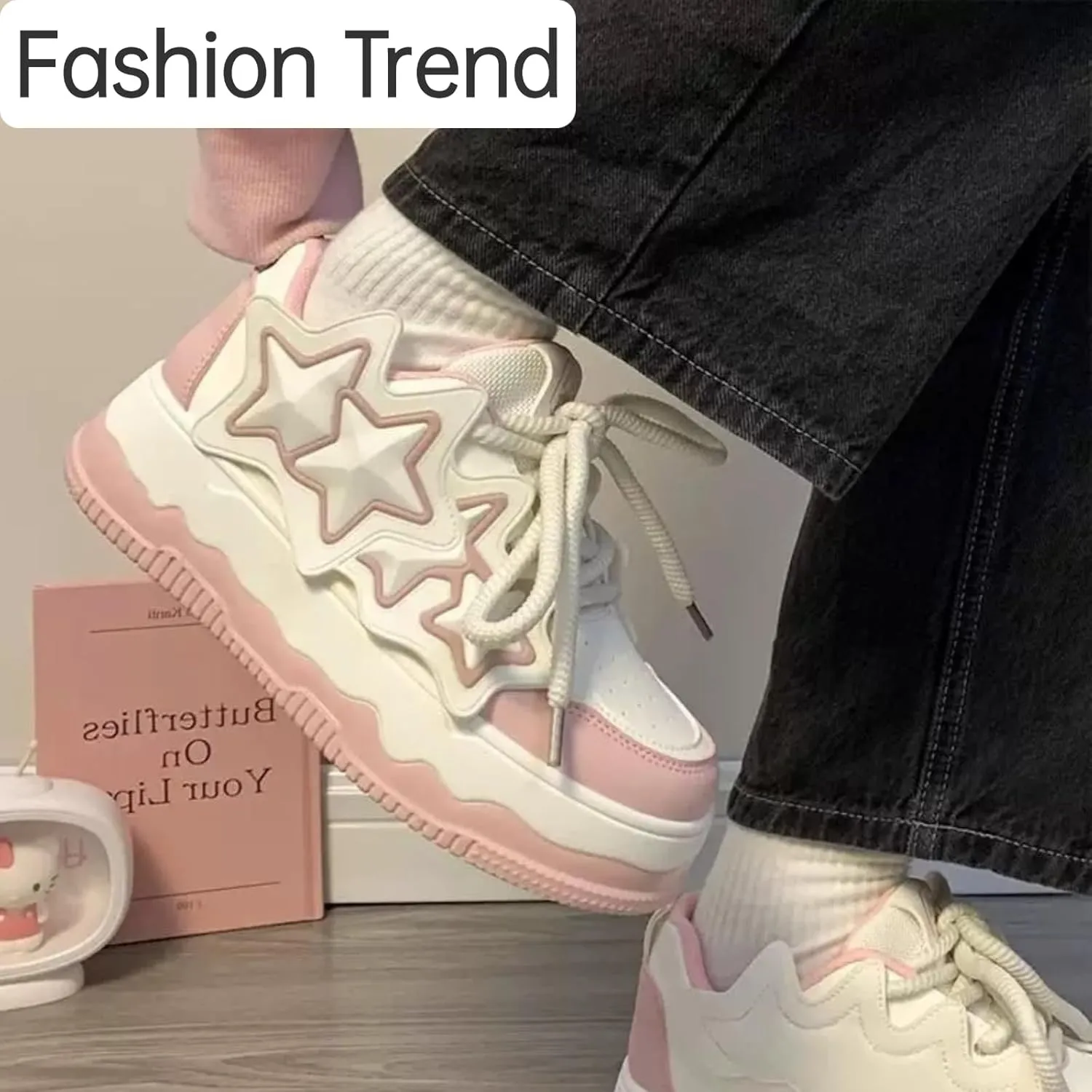 Stars Fashion Sneakers Y2k Casual Walking Shoes Women's Cute Platform Chunky Sneakers Trendy Aesthetic Sneakers
