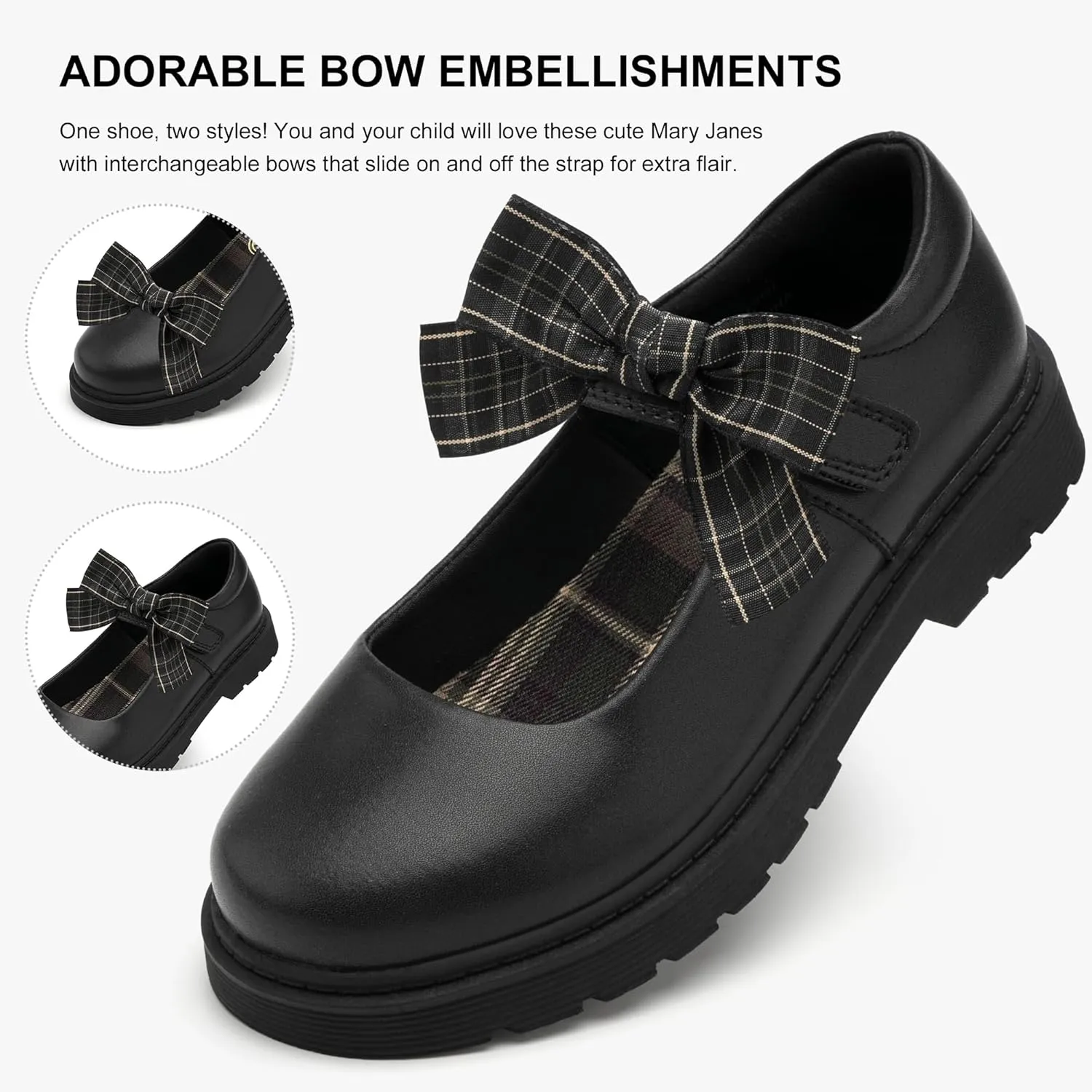 Stelle School Shoes for Girls Mary Jane Uniform Dress Shoes Detachable Bow Chunky Ballerina Wedding (Little/Big Kids)