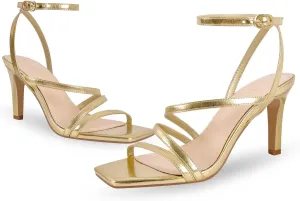 Strappy Heels for Women High Heels Ankle Heeled Square Open Toe Comfortable Sandals Strap Dress Shoes for Party Wedding
