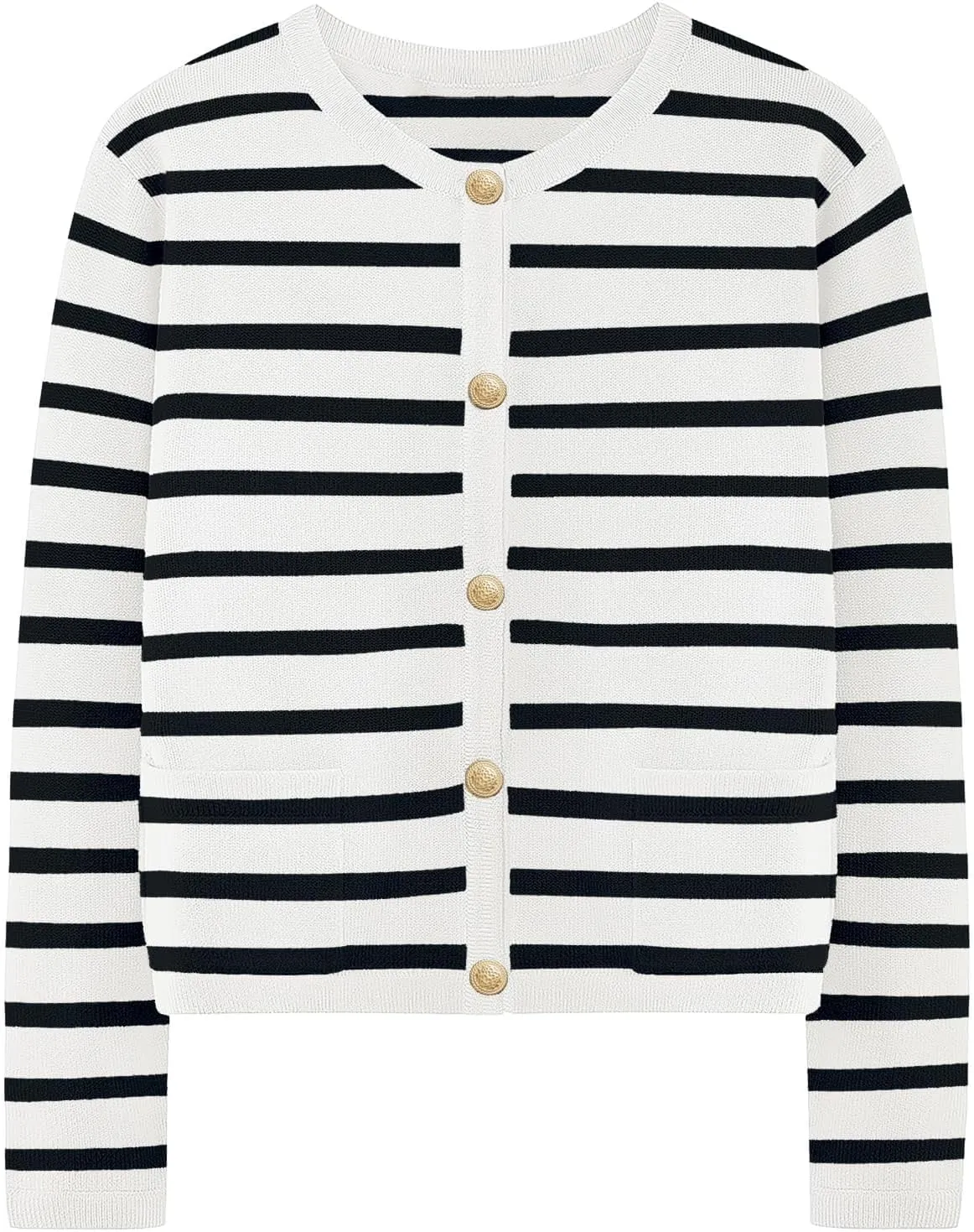 Striped Cardigan Sweaters for Women Long Sleeve Button Fall Trendy Pockets Sweater Jackets Knit Tops Cardigan