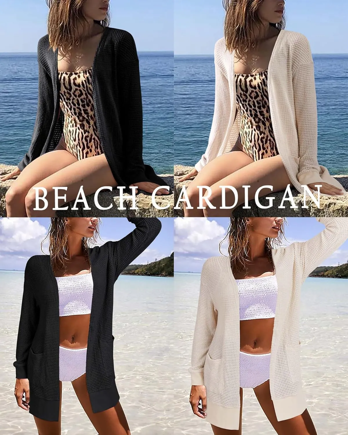 STYLEWORD Women's Fashion Cardigan Sweater Lightweight Open Front Long Casual Beach Kimonos Outfits with Pockets