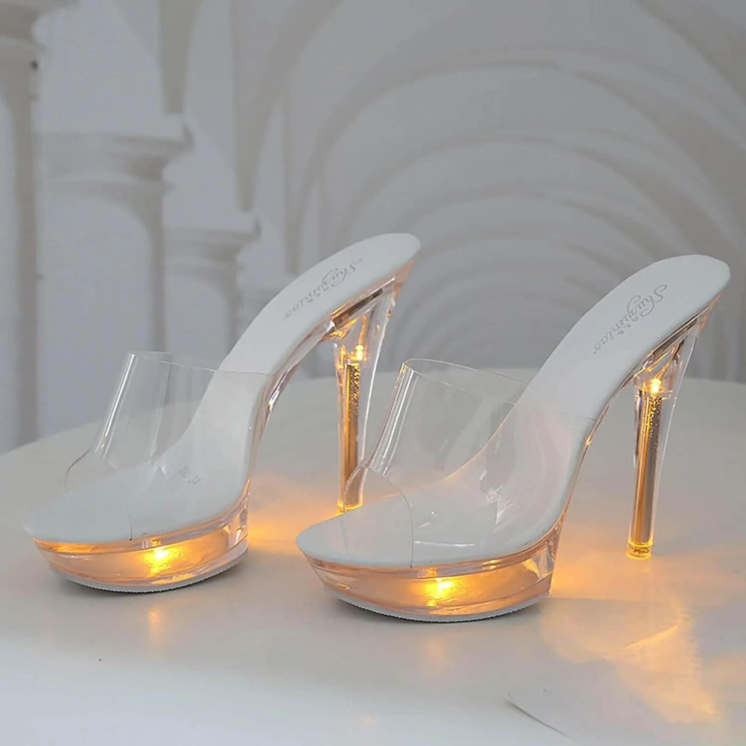 SuanlaTDS Women's High Heels Sandals 2025 Summer Dressy Open Toe Clear Stiletto Heel Platform Wedding Party Slip-on Slide Mules Elegant Beach Shoes Sexy Outdoor Slides Slippers Sandal
