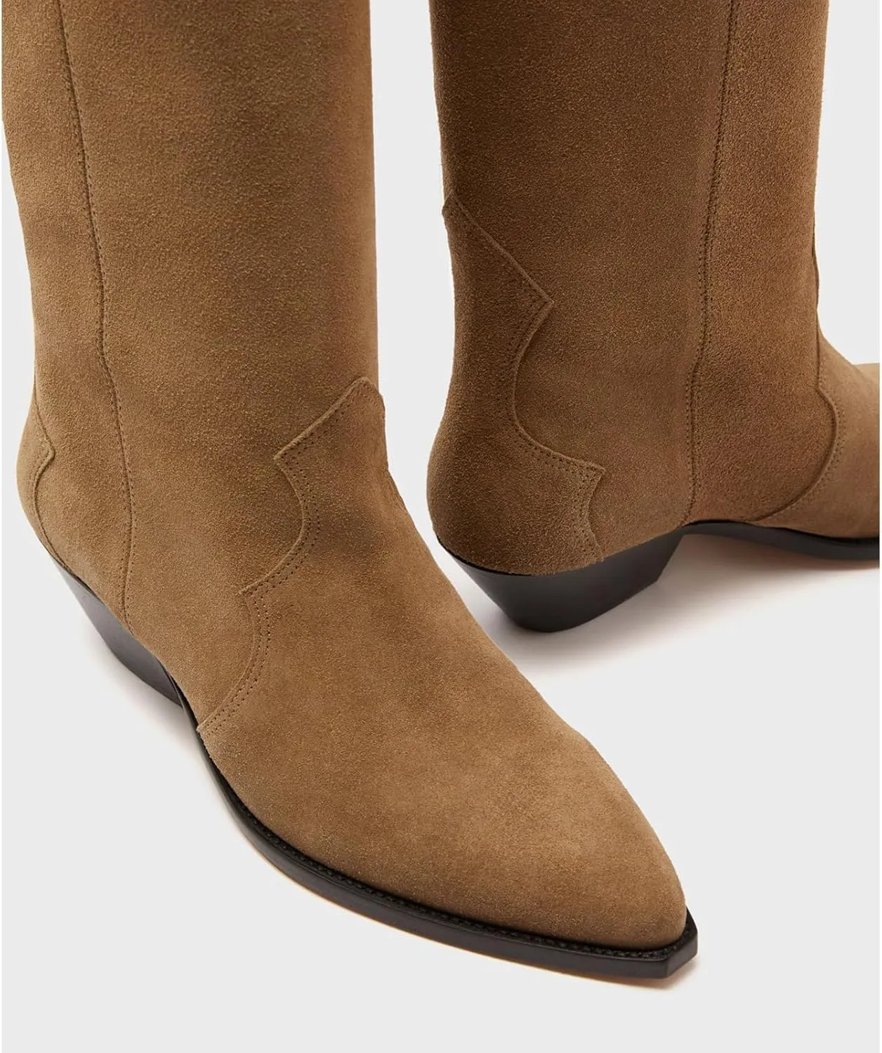 Suede Knee High Boots for Women Pointed Toe Cowboy Boots Chunky Low Heels Tall Long Boots Dressy Pull on Wide Calf Fashion Casual
