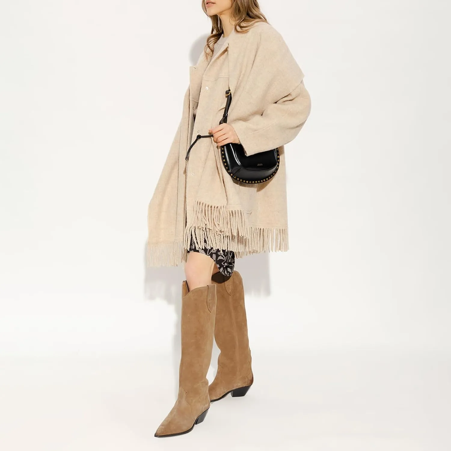 Suede Knee High Boots for Women Pointed Toe Cowboy Boots Chunky Low Heels Tall Long Boots Dressy Pull on Wide Calf Fashion Casual
