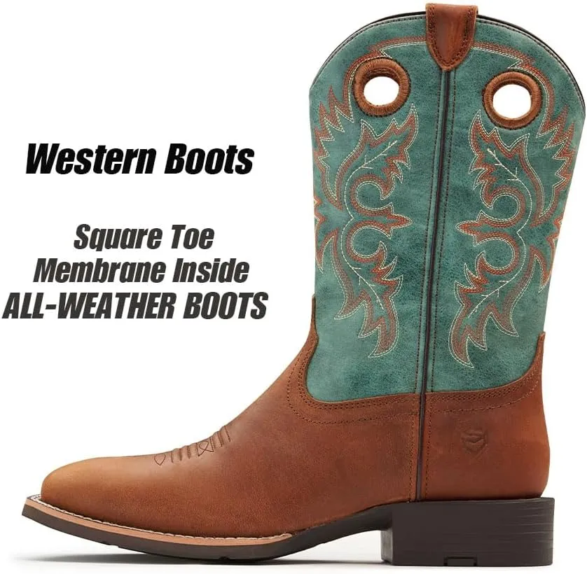 SUREWAY Western Boots For Men - Mens Square Toe Cowboy Boot,Oil/Slip Resistant,Durable Fashionable Classic Pull on 10 Inch Boots Mid Calf Wellington Boots