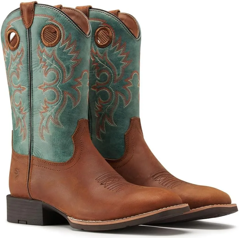 SUREWAY Western Boots For Men - Mens Square Toe Cowboy Boot,Oil/Slip Resistant,Durable Fashionable Classic Pull on 10 Inch Boots Mid Calf Wellington Boots
