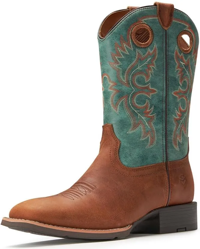 SUREWAY Western Boots For Men - Mens Square Toe Cowboy Boot,Oil/Slip Resistant,Durable Fashionable Classic Pull on 10 Inch Boots Mid Calf Wellington Boots