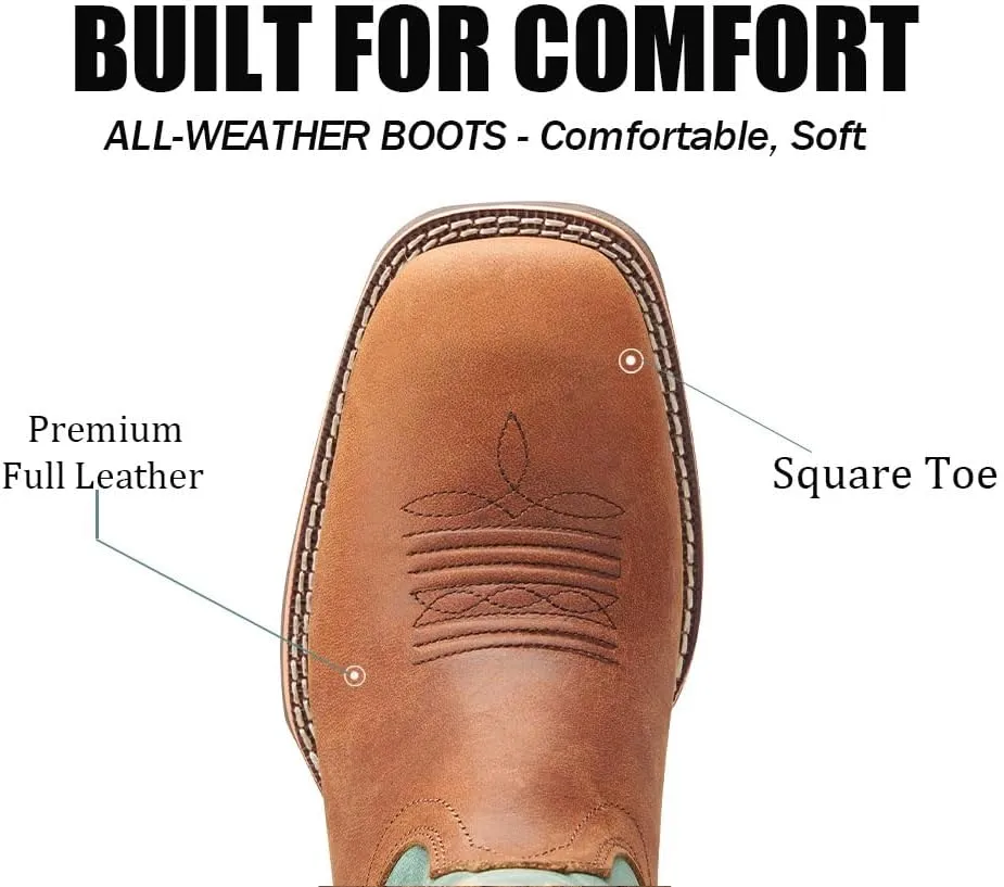 SUREWAY Western Boots For Men - Mens Square Toe Cowboy Boot,Oil/Slip Resistant,Durable Fashionable Classic Pull on 10 Inch Boots Mid Calf Wellington Boots